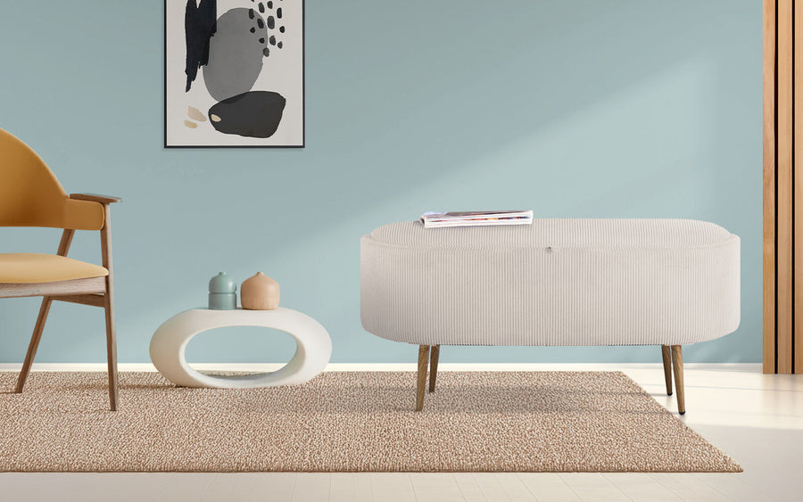Coffee Table Storage Ottoman - Ribbed Corduroy ESME - CREAM