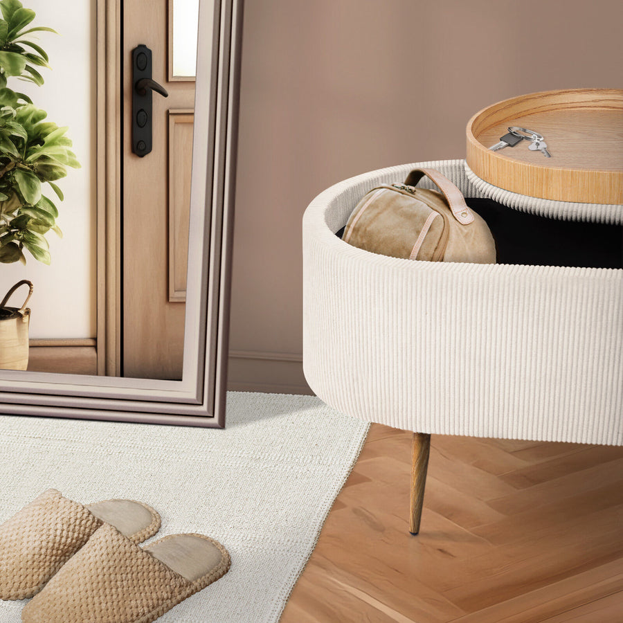 Coffee Table Storage Ottoman - Ribbed Corduroy ESME - CREAM