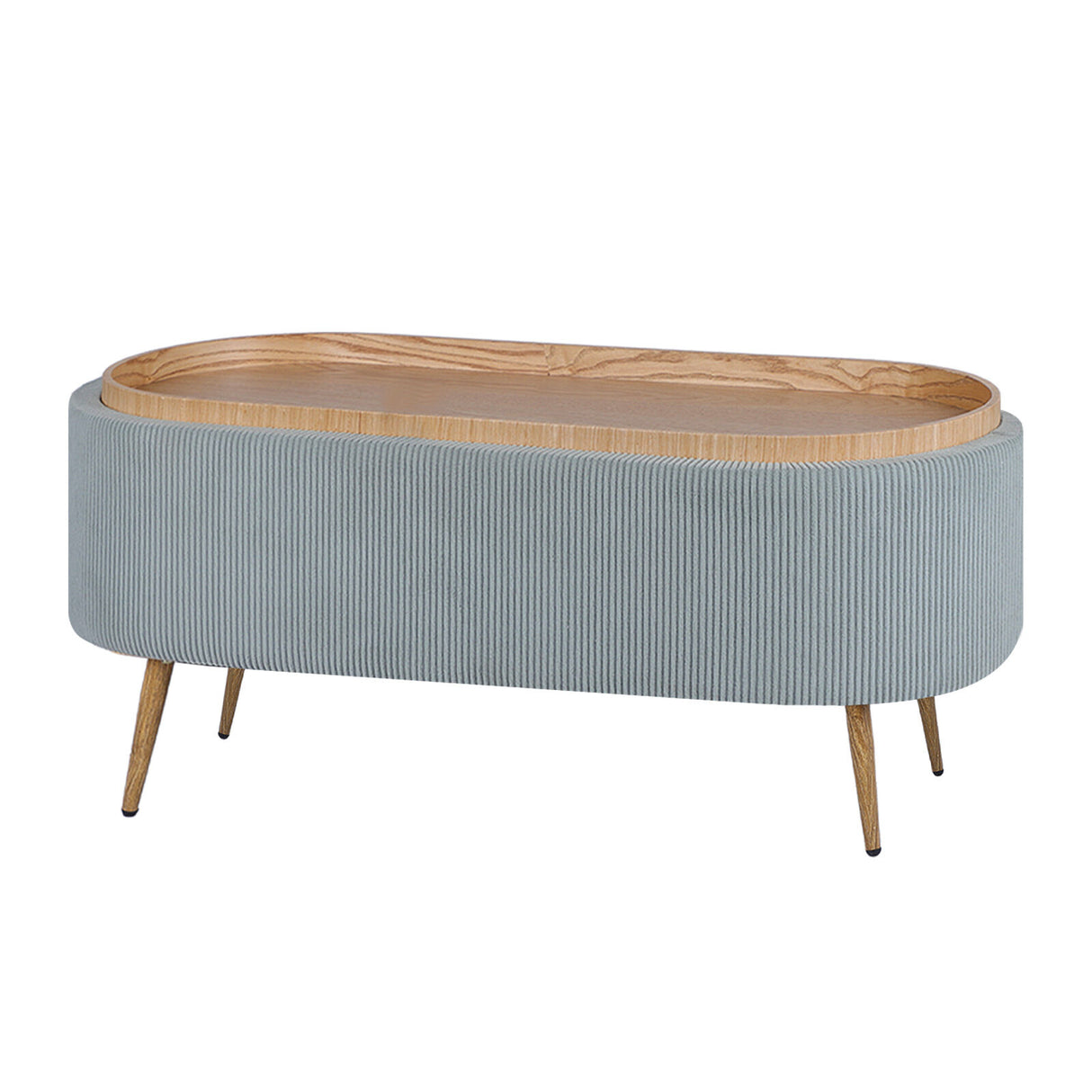 Coffee Table Storage Ottoman - Ribbed Corduroy ESME - Dusty Blue