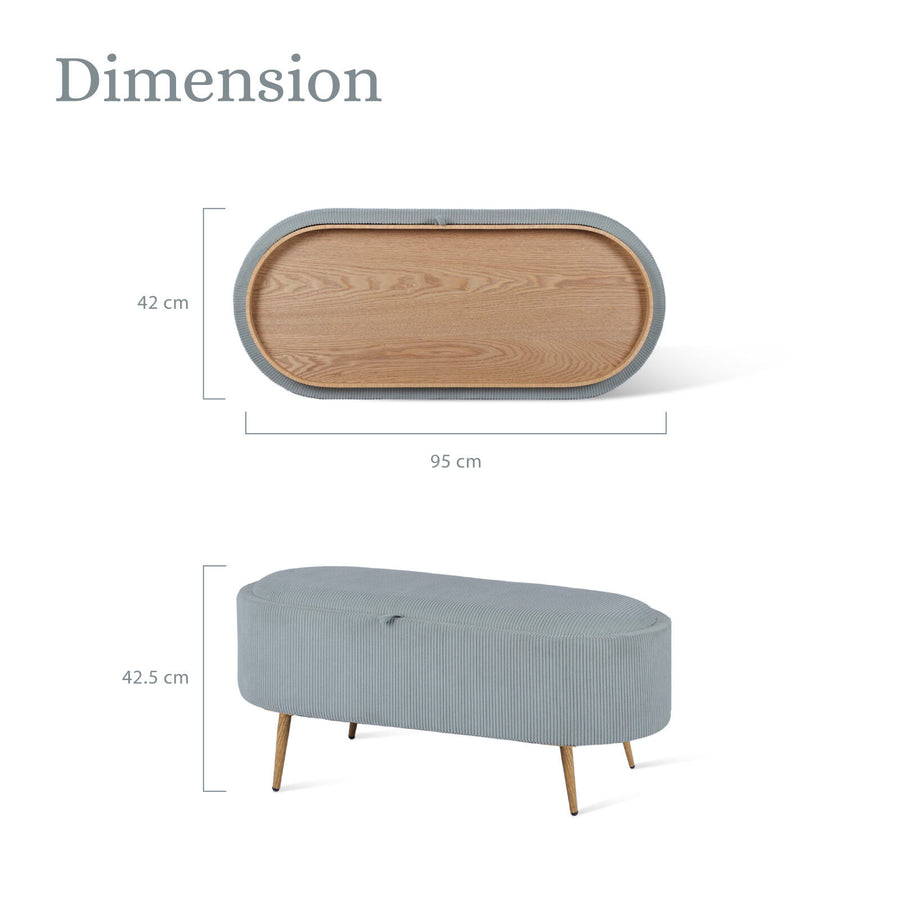 Coffee Table Storage Ottoman - Ribbed Corduroy ESME - Dusty Blue