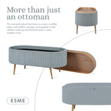 Coffee Table Storage Ottoman - Ribbed Corduroy ESME - Dusty Blue