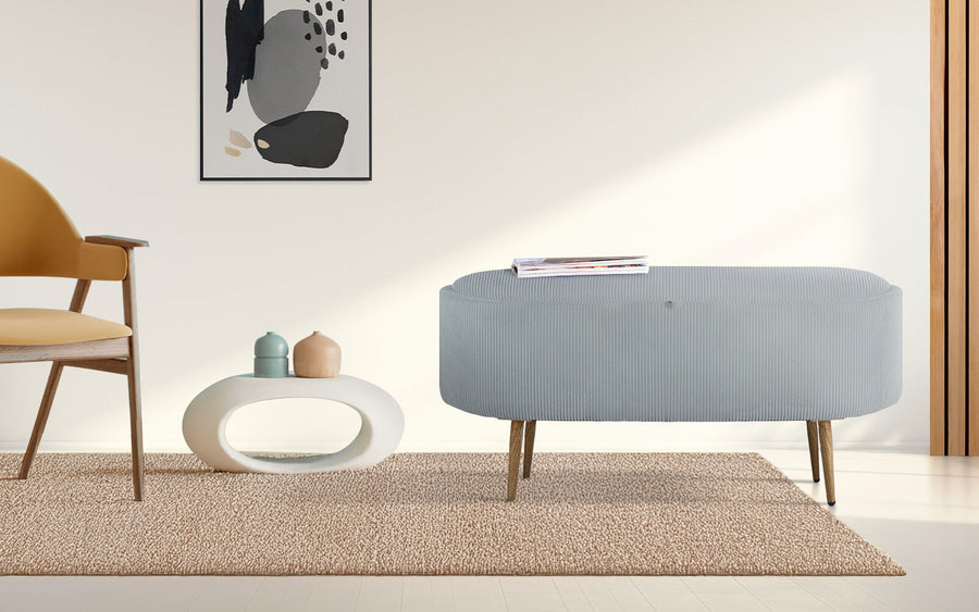 Coffee Table Storage Ottoman - Ribbed Corduroy ESME - Dusty Blue