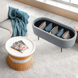 Coffee Table Storage Ottoman - Ribbed Corduroy ESME - Dusty Blue - 45-Degree Angle
