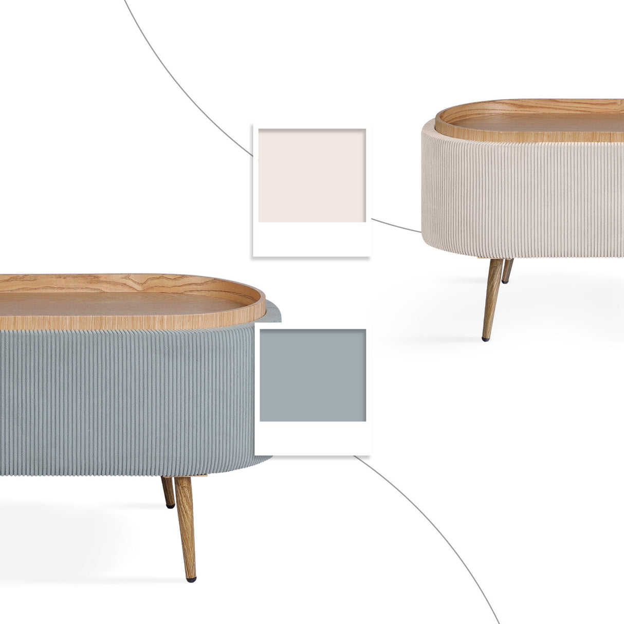 Coffee Table Storage Ottoman - Ribbed Corduroy ESME - Dusty Blue