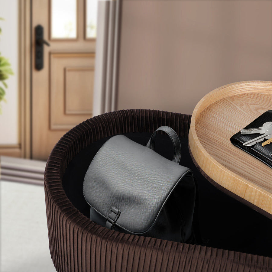 Coffee Table Storage Ottoman - Velvet IRENE - BROWN