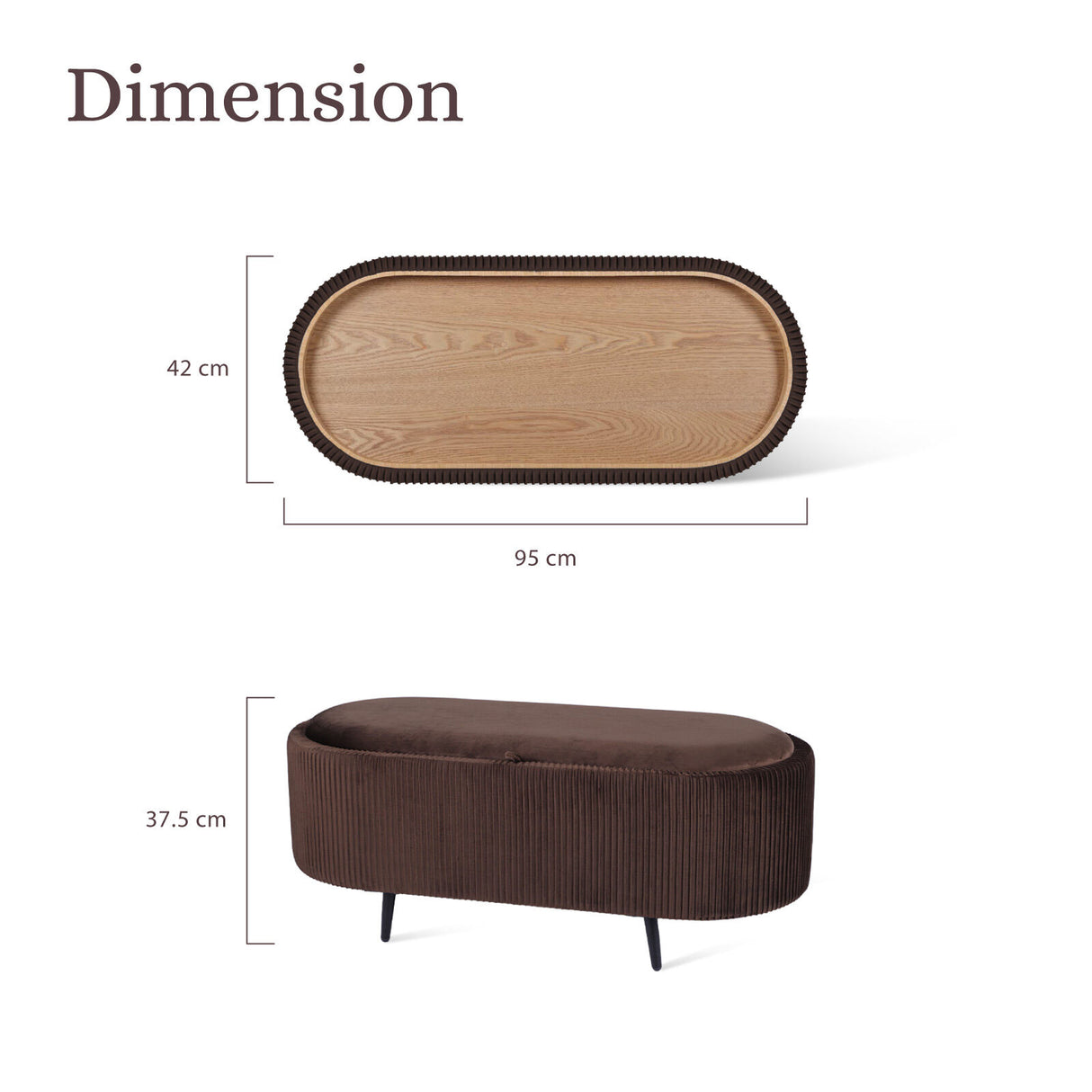 Coffee Table Storage Ottoman - Velvet IRENE - BROWN