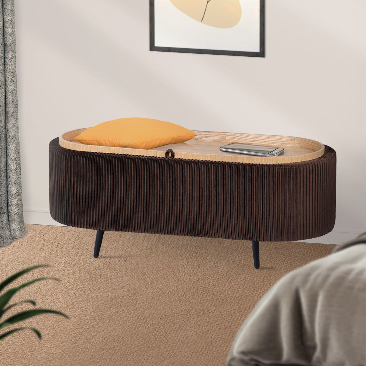 Coffee Table Storage Ottoman - Velvet IRENE - BROWN