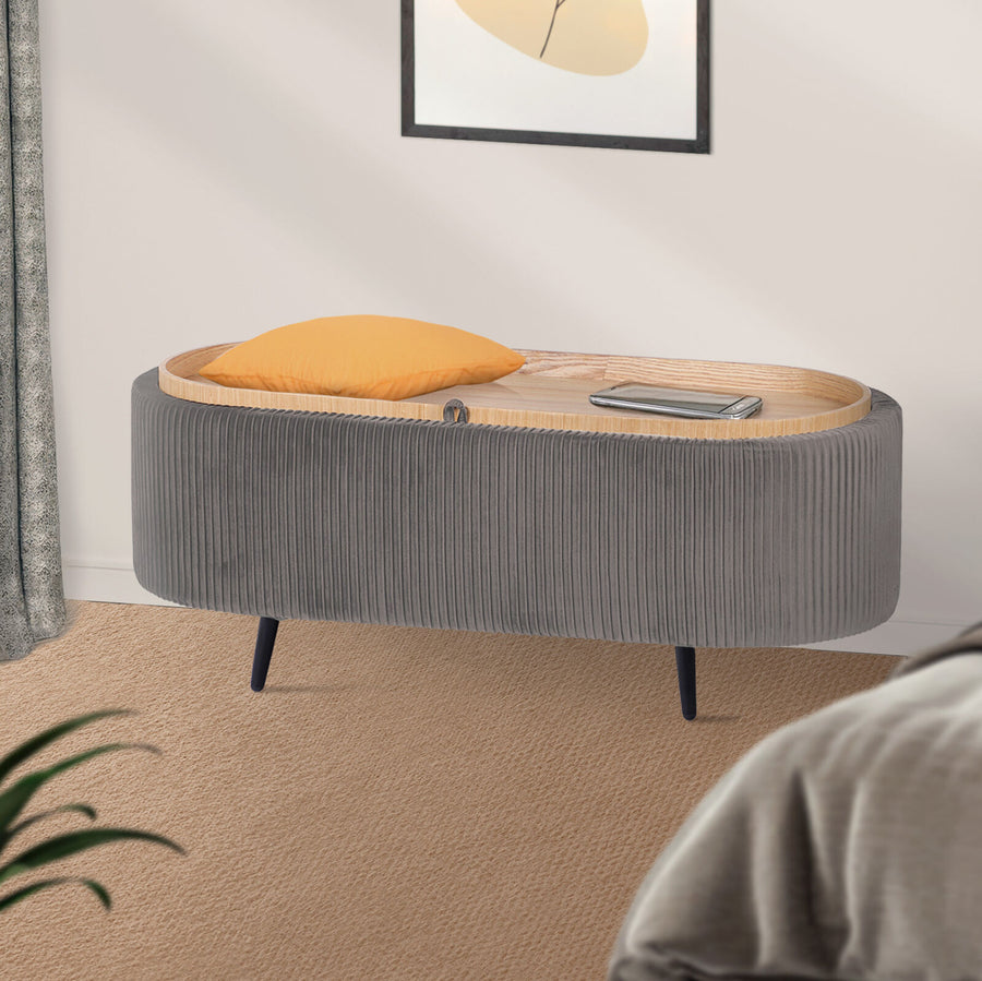 Coffee Table Storage Ottoman - Velvet IRENE - GREY