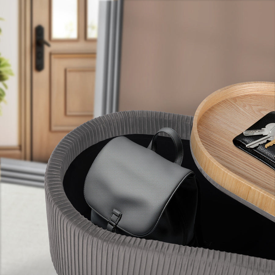 Coffee Table Storage Ottoman - Velvet IRENE - GREY