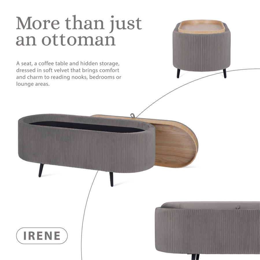 Coffee Table Storage Ottoman - Velvet IRENE - GREY