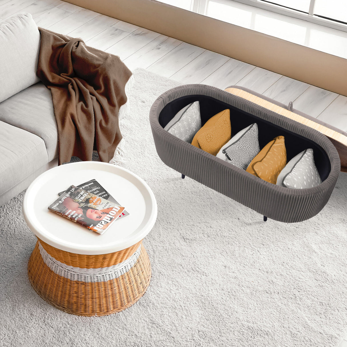 Coffee Table Storage Ottoman - Velvet IRENE - GREY