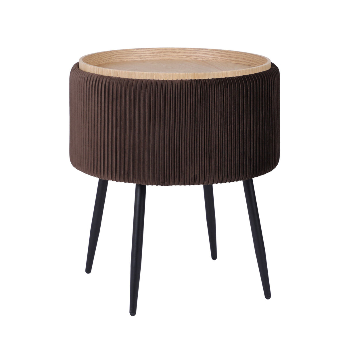 Side Table Storage Ottoman - Velvet Stool Footstool CLEO - BROWN