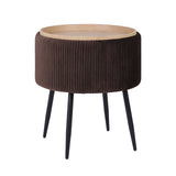 Side Table Storage Ottoman - Velvet Stool Footstool CLEO - BROWN