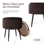 Side Table Storage Ottoman - Velvet Stool Footstool CLEO - BROWN