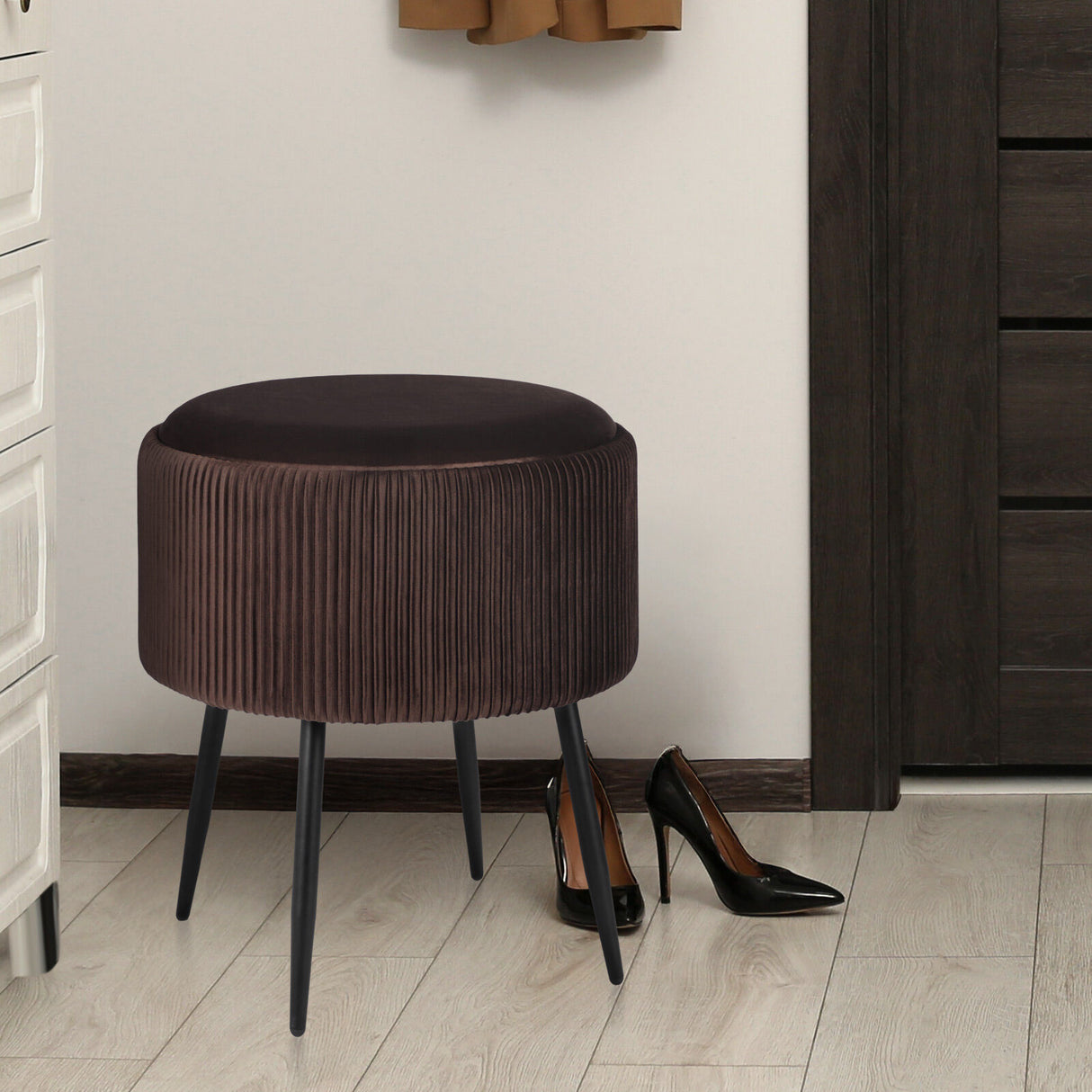 Side Table Storage Ottoman - Velvet Stool Footstool CLEO - BROWN