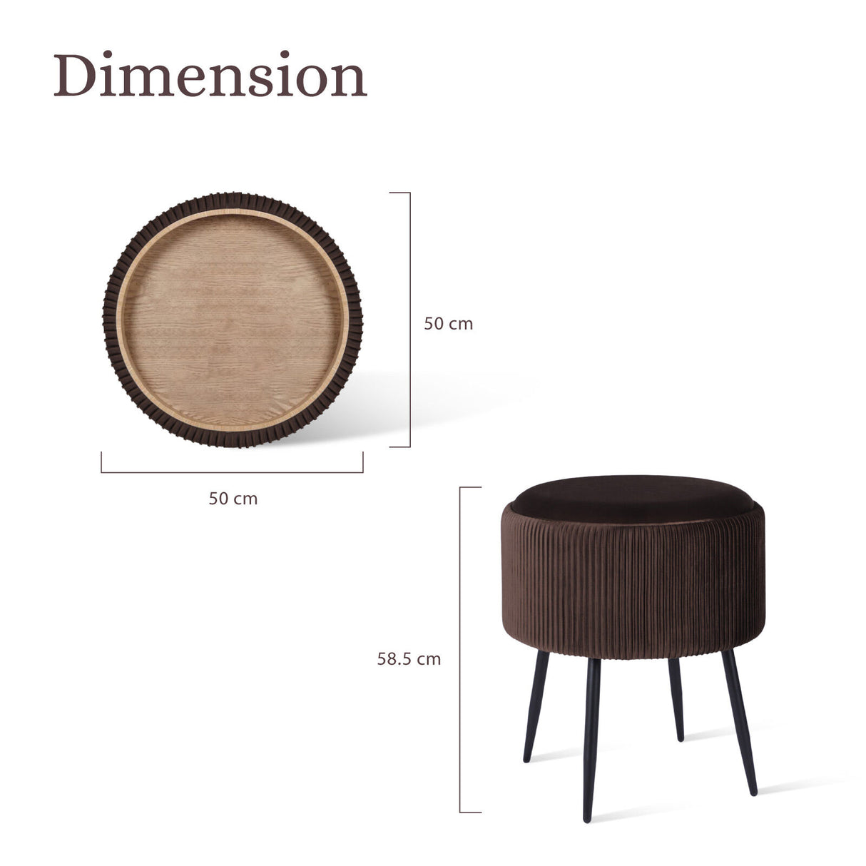 Side Table Storage Ottoman - Velvet Stool Footstool CLEO - BROWN