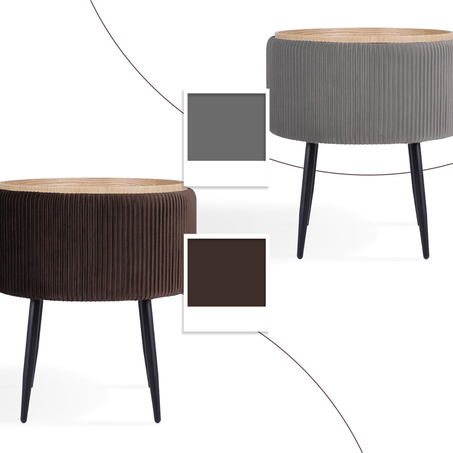 Side Table Storage Ottoman - Velvet Stool Footstool CLEO - BROWN