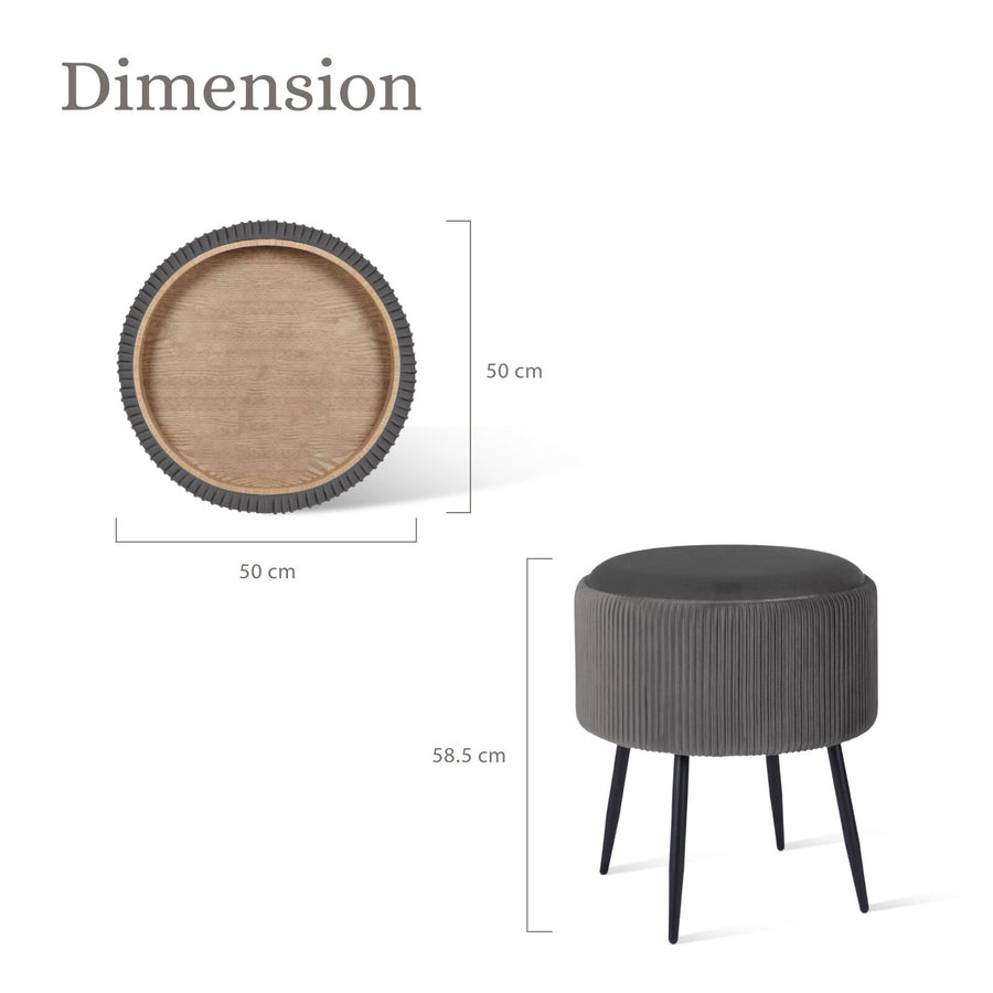 Side Table Storage Ottoman - Velvet Stool Footstool CLEO - GREY