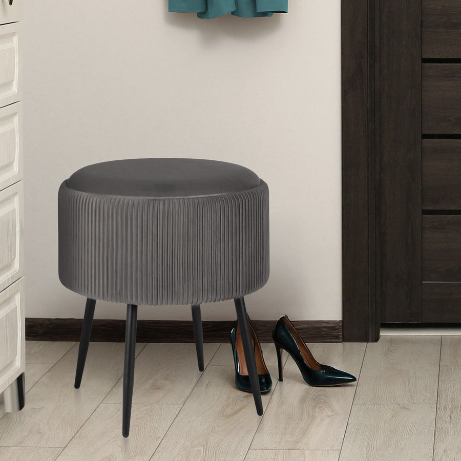 Side Table Storage Ottoman - Velvet Stool Footstool CLEO - GREY