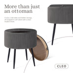 Side Table Storage Ottoman - Velvet Stool Footstool CLEO - GREY