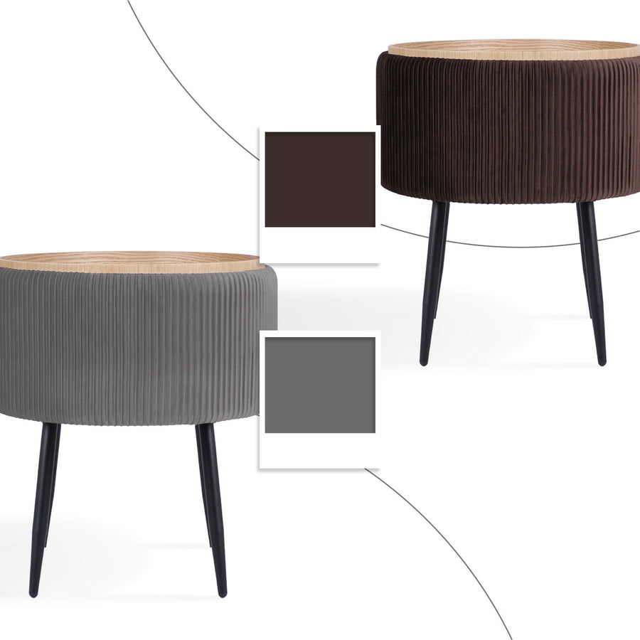 Side Table Storage Ottoman - Velvet Stool Footstool CLEO - GREY