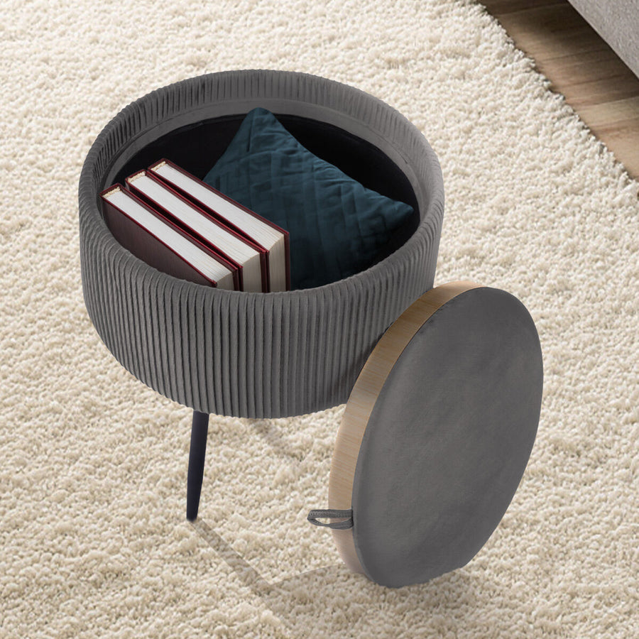 Side Table Storage Ottoman - Velvet Stool Footstool CLEO - GREY