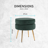 Foot Stool Ottoman Velvet Metal Leg Round - GREEN