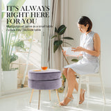 Foot Stool Ottoman Velvet Metal Leg Round - GREY - 45-Degree Angle