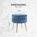 Foot Stool Ottoman Velvet Metal Leg Round - NAVY BLUE - Extra Image