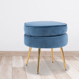 Foot Stool Ottoman Velvet Metal Leg Round - NAVY BLUE
