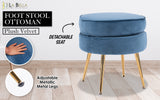 Foot Stool Ottoman Velvet Metal Leg Round - NAVY BLUE