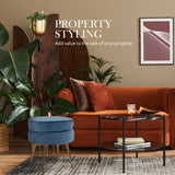 Foot Stool Ottoman Velvet Metal Leg Round - NAVY BLUE - Extra Image