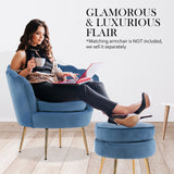 Foot Stool Ottoman Velvet Metal Leg Round - NAVY BLUE - Rear View