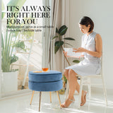 Foot Stool Ottoman Velvet Metal Leg Round - NAVY BLUE - 45-Degree Angle