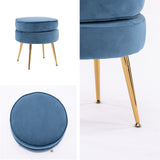Foot Stool Ottoman Velvet Metal Leg Round - NAVY BLUE - Side View