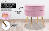 Foot Stool Ottoman Velvet Metal Leg Round - PINK