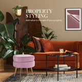 Foot Stool Ottoman Velvet Metal Leg Round - PINK - Extra Image