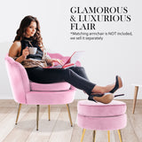 Foot Stool Ottoman Velvet Metal Leg Round - PINK - Rear View