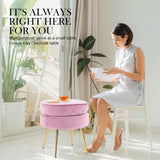 Foot Stool Ottoman Velvet Metal Leg Round - PINK - 45-Degree Angle
