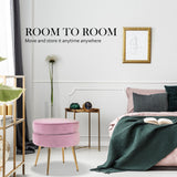 Foot Stool Ottoman Velvet Metal Leg Round - PINK - Top-Down View