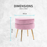 Foot Stool Ottoman Velvet Metal Leg Round - PINK - Extra Image