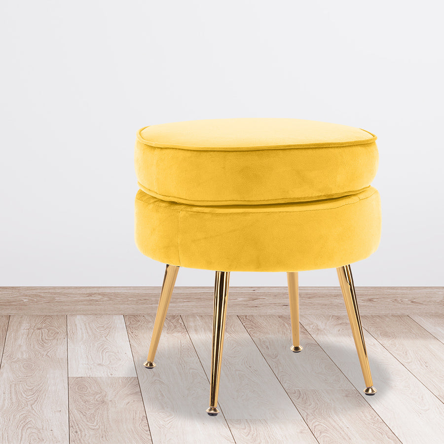 Foot Stool Ottoman Velvet Metal Leg Round - YELLOW