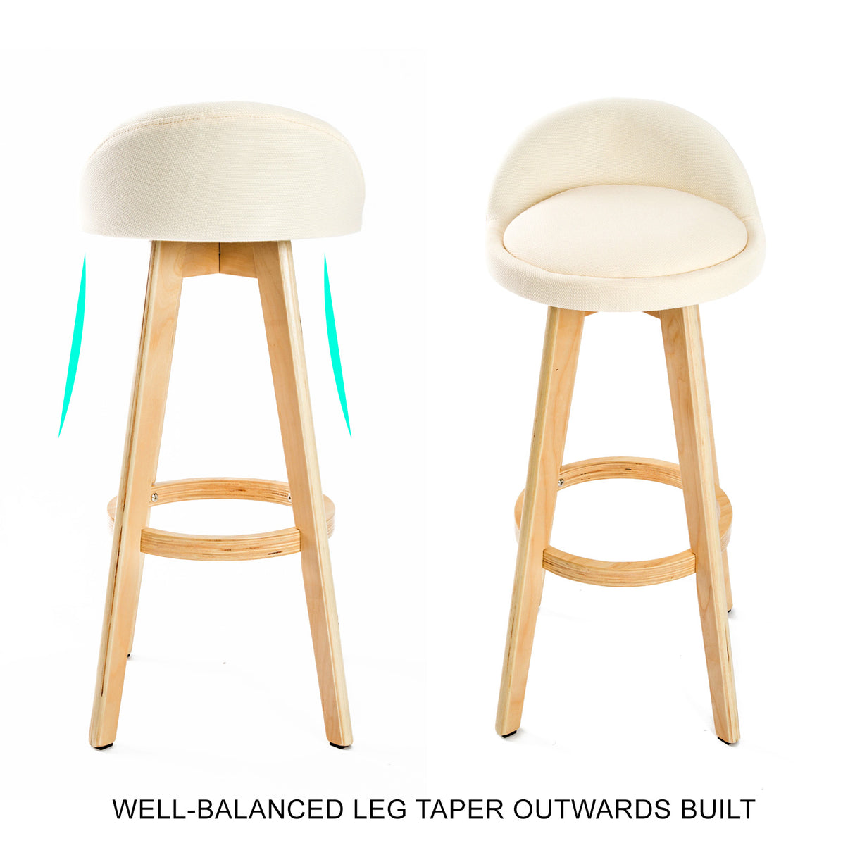 4X 72cm Wood Bar Stool Fabric LEILA - BEIGE