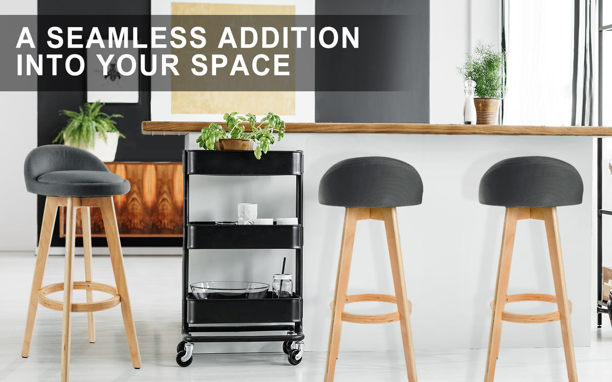 2X 72cm Wood Bar Stool Fabric LEILA - GREY