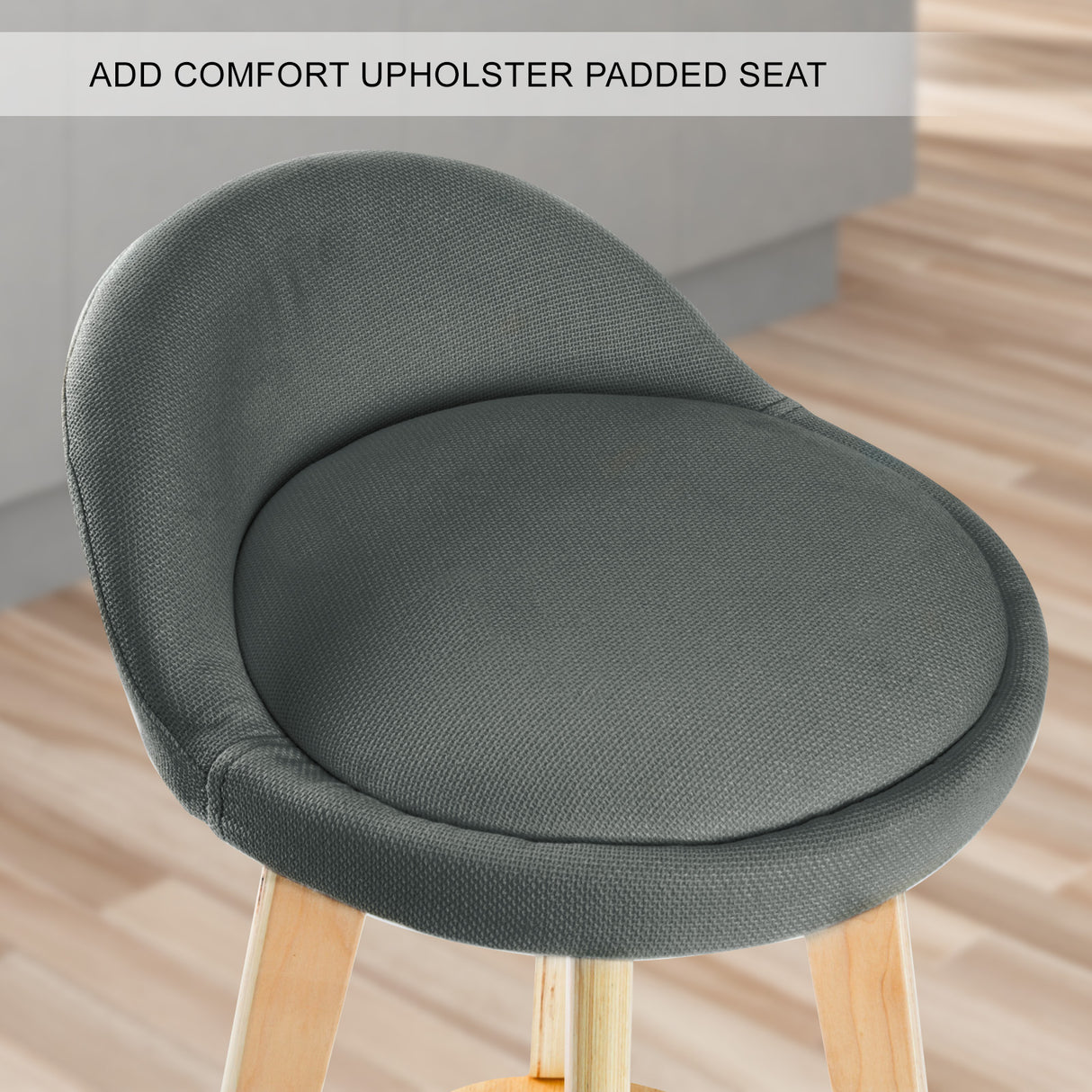 4X 72cm Wood Bar Stool Fabric LEILA - GREY