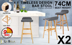 2X 74cm Wood Bar Stool Fabric SOPHIA - GREY