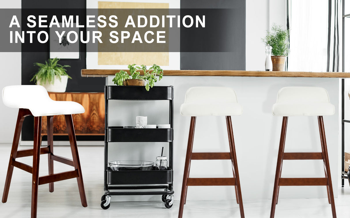 2X 65cm Wood Bar Stool Leather SOPHIA - WHITE BROWN