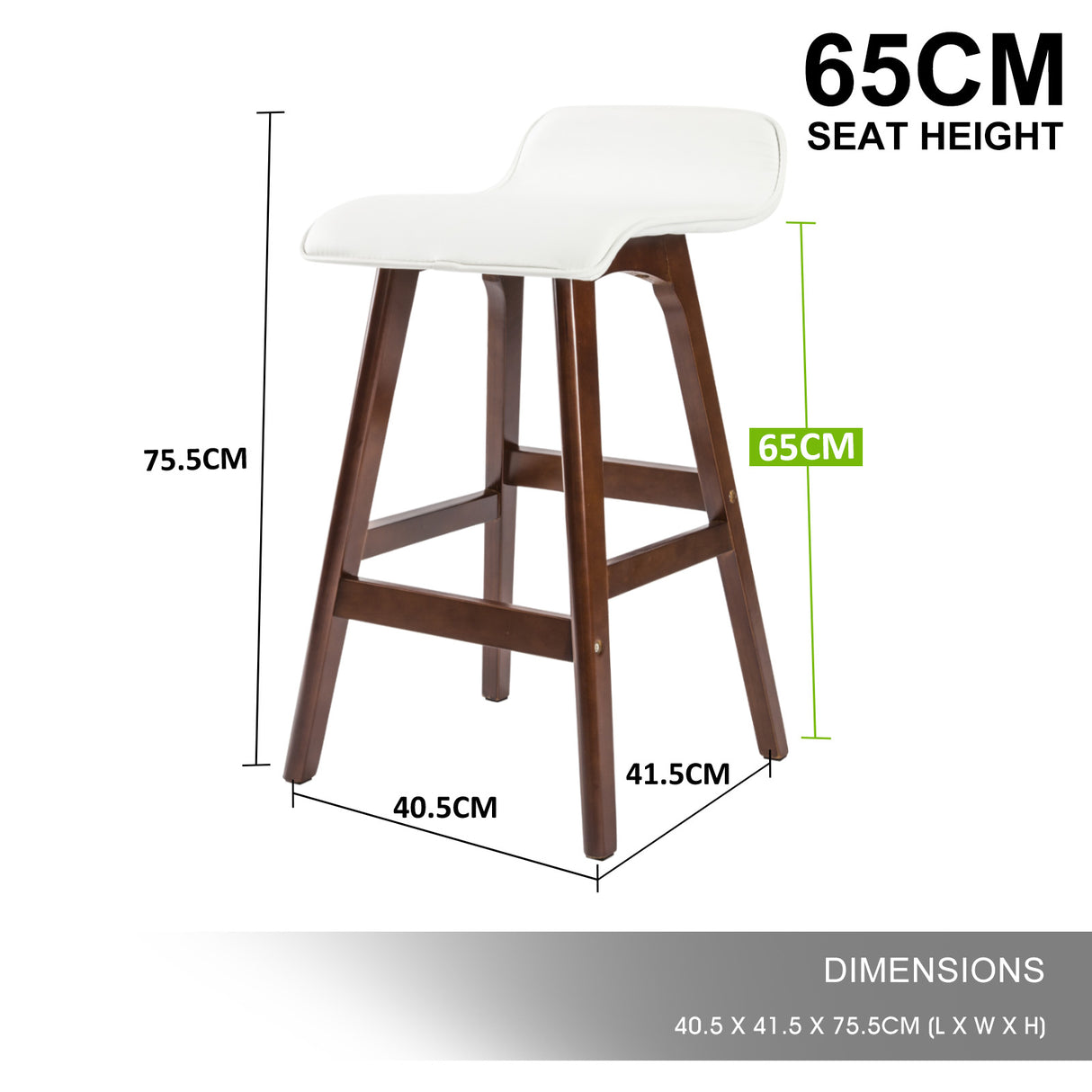 4X 65cm Wood Bar Stool Leather SOPHIA - WHITE BROWN