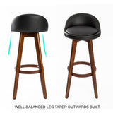 2X 72cm Wood Bar Stool Leather LEILA - BLACK BROWN - Top-Down View