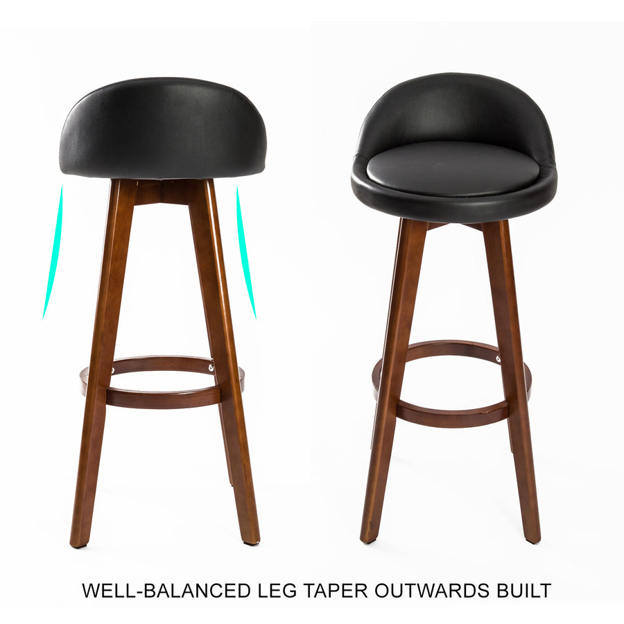 2X 72cm Wood Bar Stool Leather LEILA - BLACK BROWN